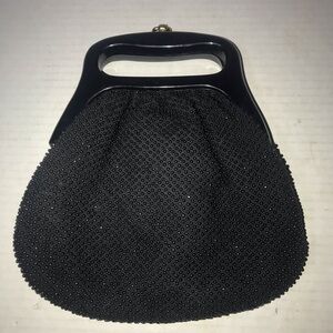 Vtg 60s-70s La Regale Ltd Beaded Black Purse With Lucite Handles